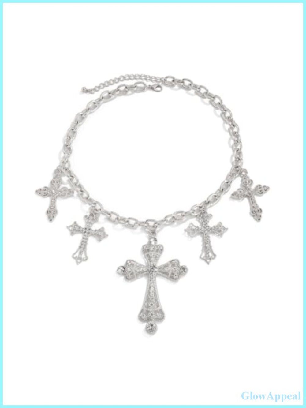 Statement Multi Cross Pendant Necklace for Women with Rhinestone Accents